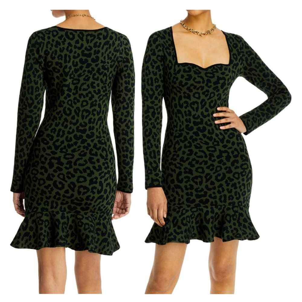 AQUA Women's Green/ Black Jacquard Leopard Bodycon Dress Size Large NWT